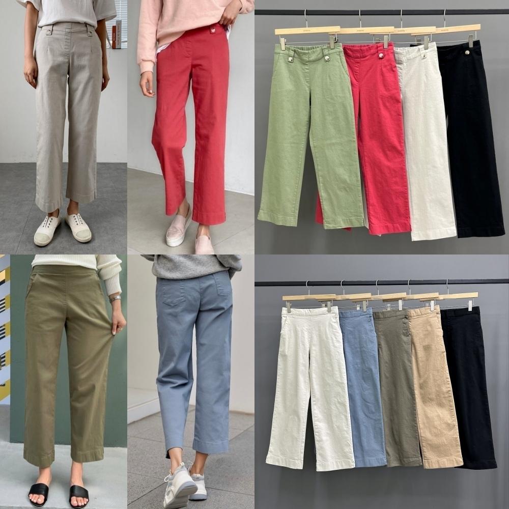 夏 バンド付き ストレート コットンワイドパンツ スパン ストレッチ ゆったり ストレート ワイドパンツ 小柄さん向け コットンパンツ ビッグサイズ S-XL