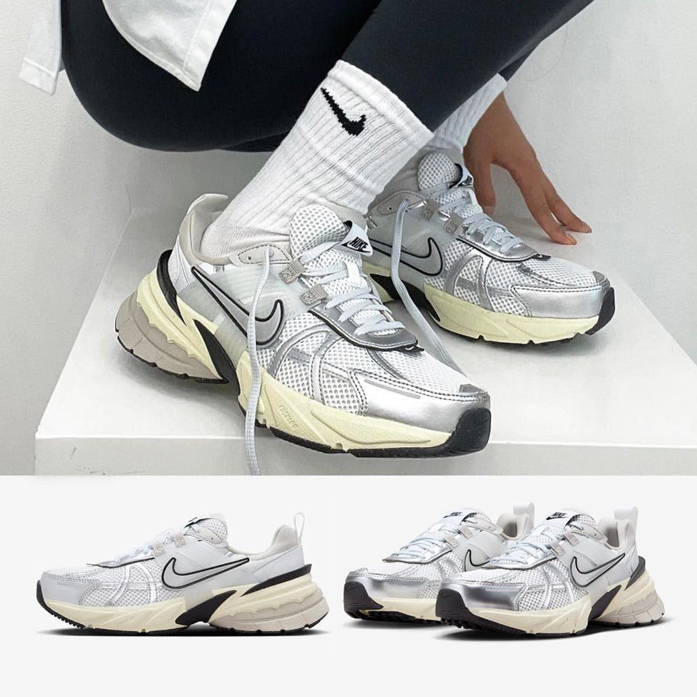NIKE WOMENS V2K RUN TECH Summit White/Metallic Silver ランニングシューズ 軽量スニーカー