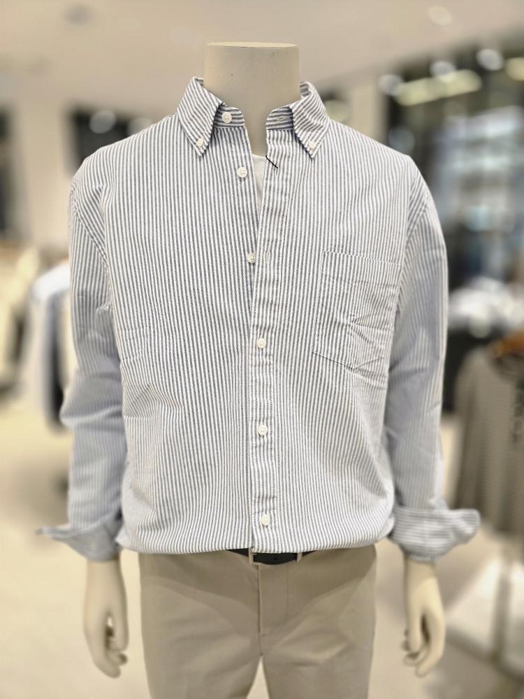 GIORDANO シャツ メンズ ストライプ オックスフォードシャツ 045501