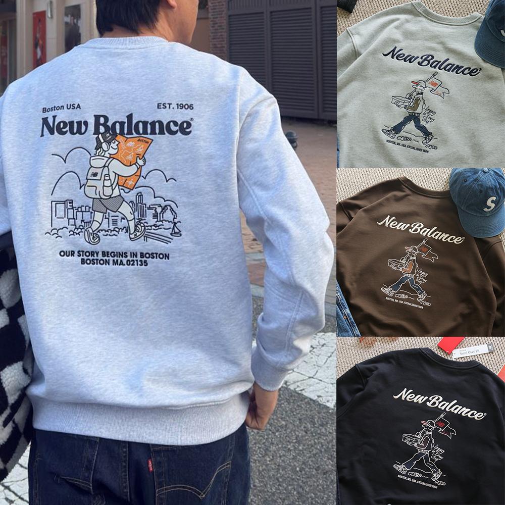 New Balance スモールロゴ グラフィック セミオーバーフィット 裏起毛 ハーフジップ アノラック スウェット 長袖Tシャツ