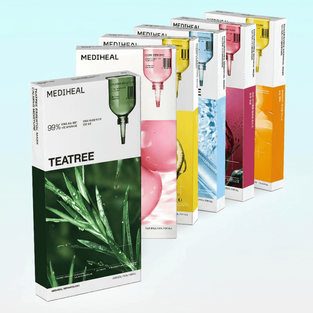 MEDIHEAL Essential Mask Pack 6種 60枚 (マデカソサイド ティーツリー コラーゲン ヒアルロン酸 PDRN ビタミン)
