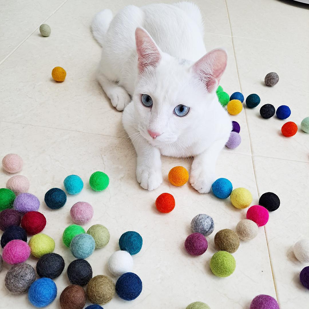 반려나라 猫用おもちゃ 手作り 天然羊毛ボール 羊毛ボール ウールボール 2～2.5cm