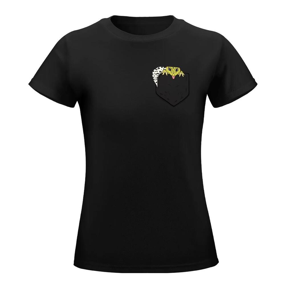 トカゲ用ウェア レディース レオパード柄 ゲッコー用 ポケットTシャツ グラフィック半袖Tシャツ スポーツ 夏用 アパレル