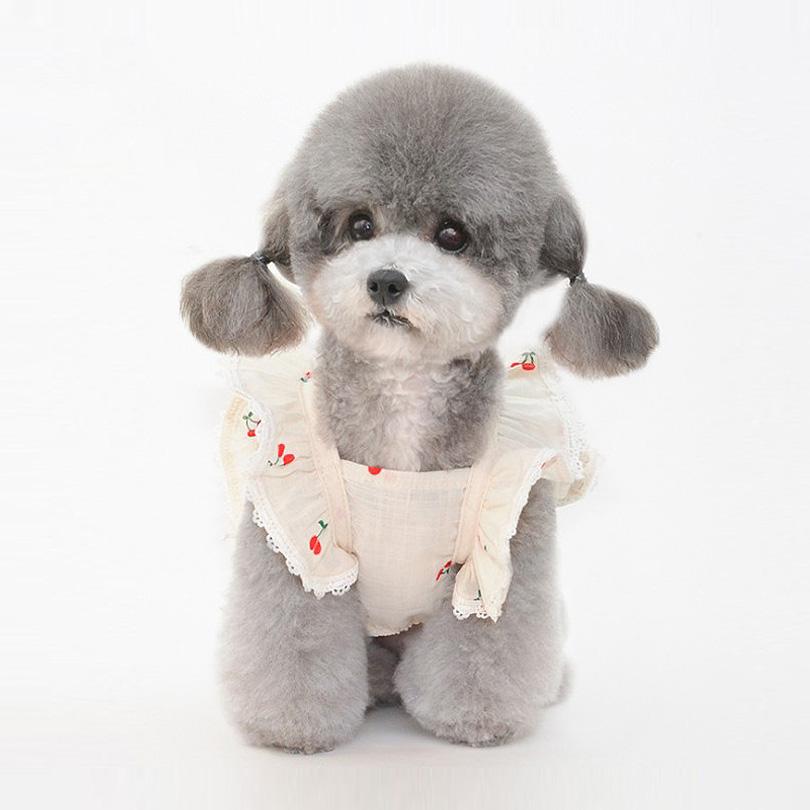 JooJooYa チェリーフリル 犬用 ワンピース 春夏服 愛犬 タンクトップ レースドレス 犬服