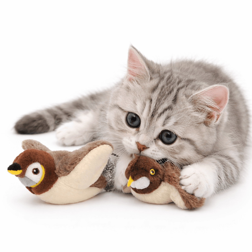 猫 鳥おもちゃ 自動 動く スズメ キャットニップ ぬいぐるみ