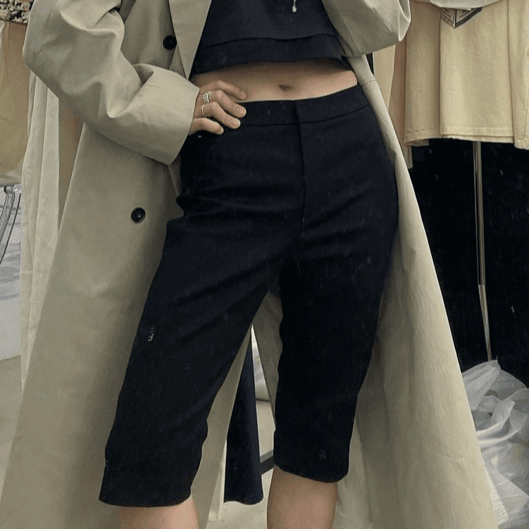 [M,L/当日発送] Outfit Premium 5分丈 スパン パンツ サイドスリット バイカー カプリ ショートパンツ