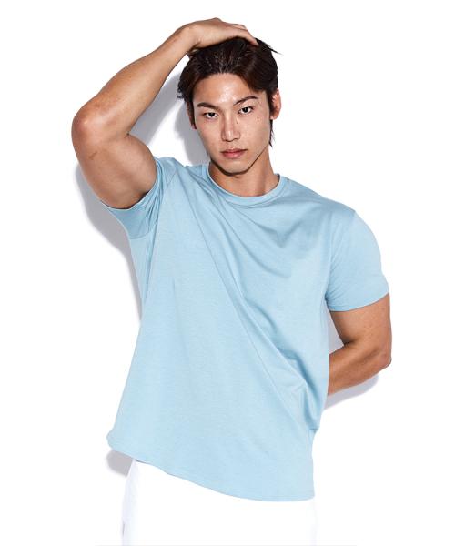 [알브이디] 無地 モダール マッスルフィット Tシャツ (パステルブルー) [1TS01]