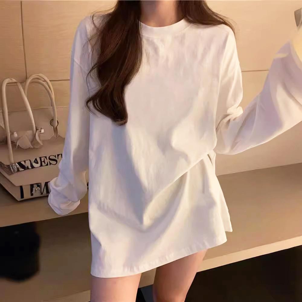 バクティ レディース スウェットシャツ オーバーサイズ ルーズフィット ロング 白 Tシャツ 無地 長袖