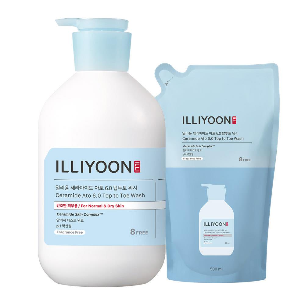 ILLIYOON セラミド アト 6.0 トップトゥートゥー オールインワン 大容量 弱酸性 無香料 ボディウォッシュ 900ml + リフィルパック 500ml
