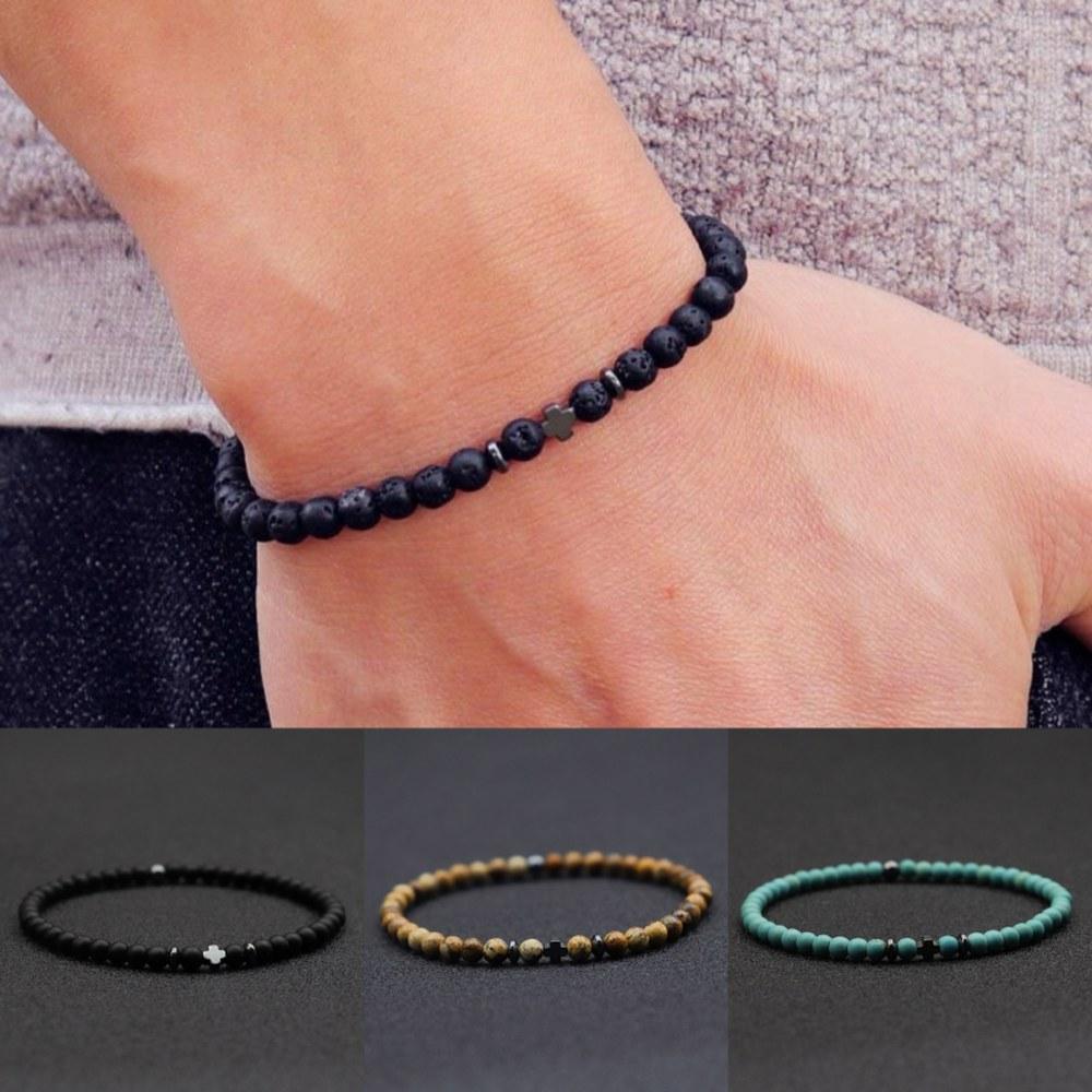 ノーター ブレスレット 6色 4mm ビーズ アクセサリー ヒーリング ヨガ ジュエリー 天然 メディテーションストーン ストランド ヘマタイト O x