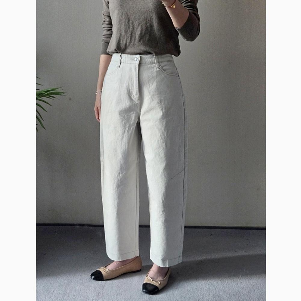 カーブドパンツ 夏 バンディング 壺型 バギーパンツ スパン 楽ちん ビッグサイズ バルーン 背が低い女性 ワイドパンツ