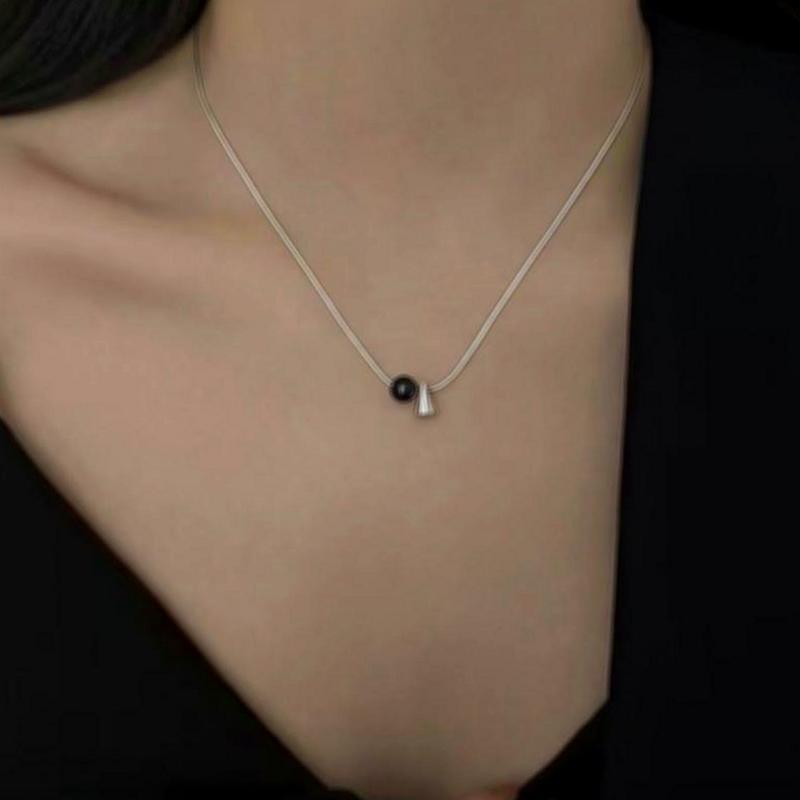 ブラック チェーン シンプル ネックレス 女性用 パール アクセサリー デイリールック 単品