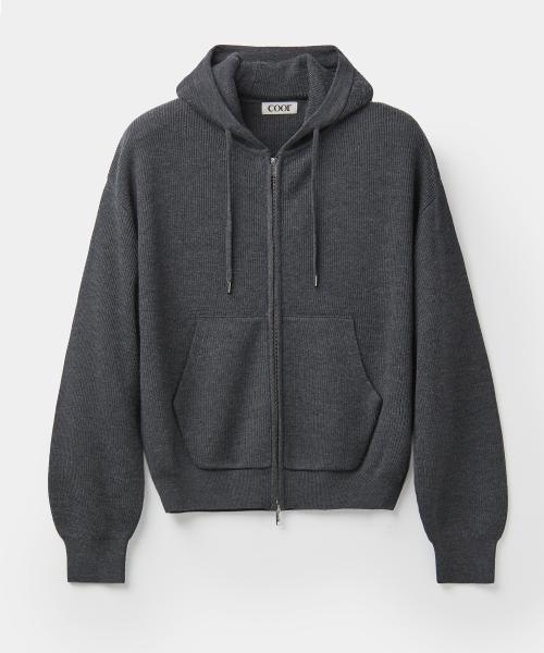 [COOR] Essential ニット フーデッドジップアップ (チャコールグレー) CXE4KT04C-CGR