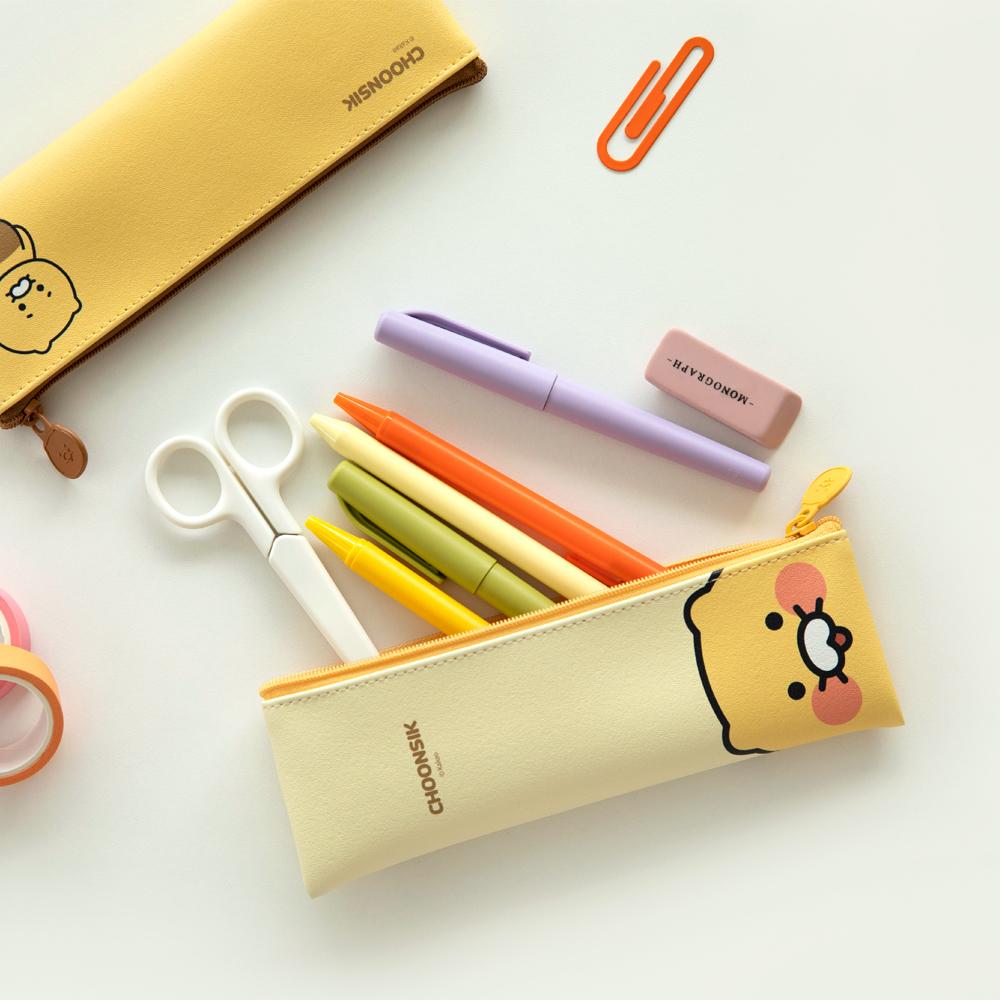 チュンシギ ミニフラット かわいいペンケース 小学生 ペンポーチ ケース 顔
