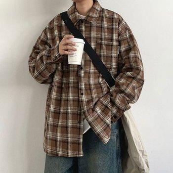 シャツ 長袖 メンズ カジュアル デートルック チェック ルーズフィット