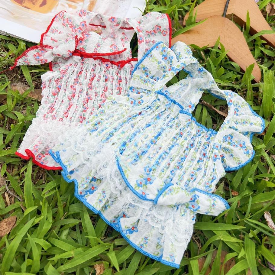 花柄バンディング 犬用ワンピース 犬用ウェディングドレス サスペンダー 犬服 猫用スカート 犬用レース服