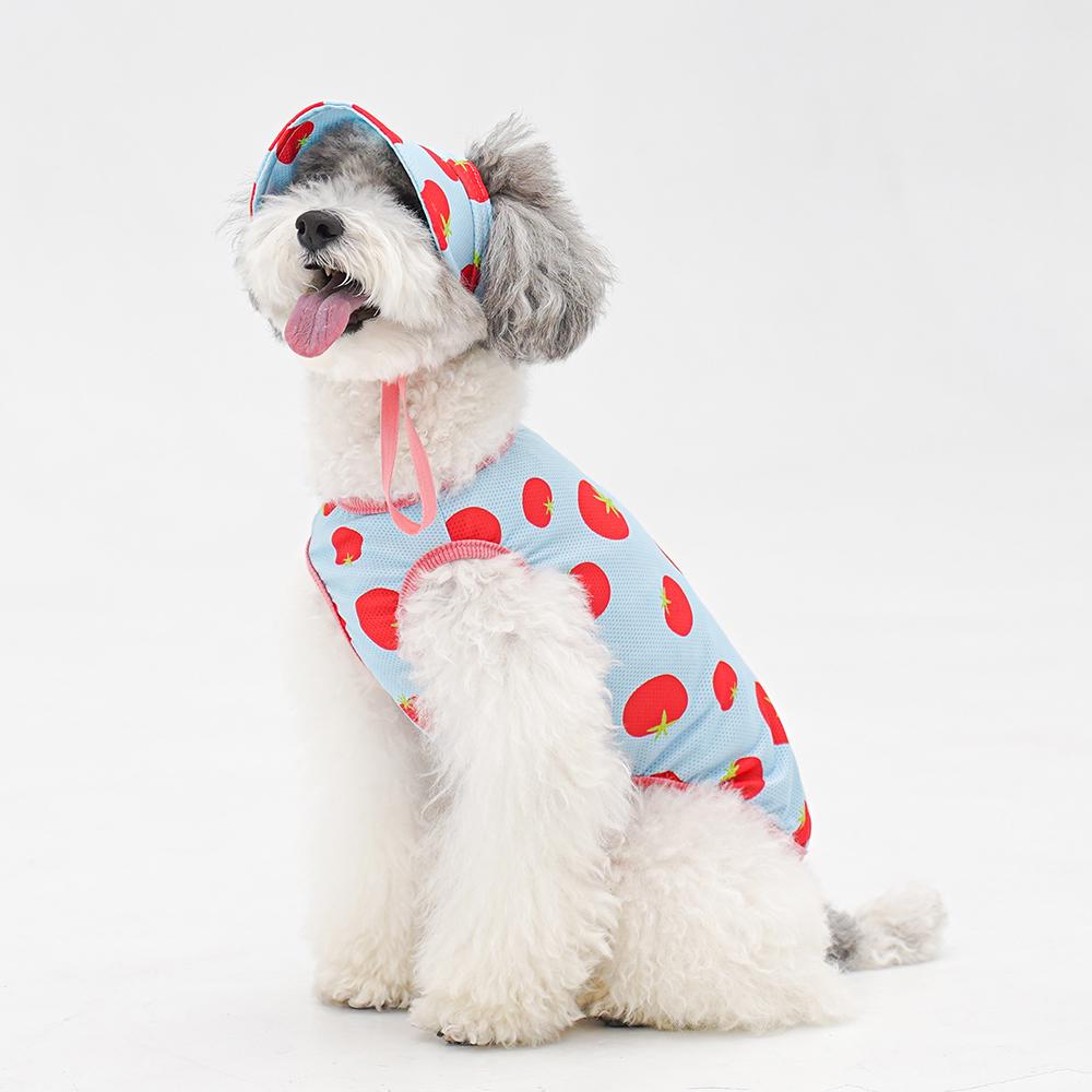 [害虫対策] 犬服 犬 夏 大型犬 服 Tシャツ 部屋着 タンクトップ トマトブルー M