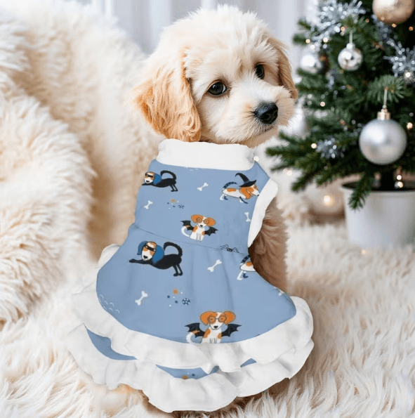 ニューデイズ フリル ブルー ワンピース ハーネス兼用 犬服