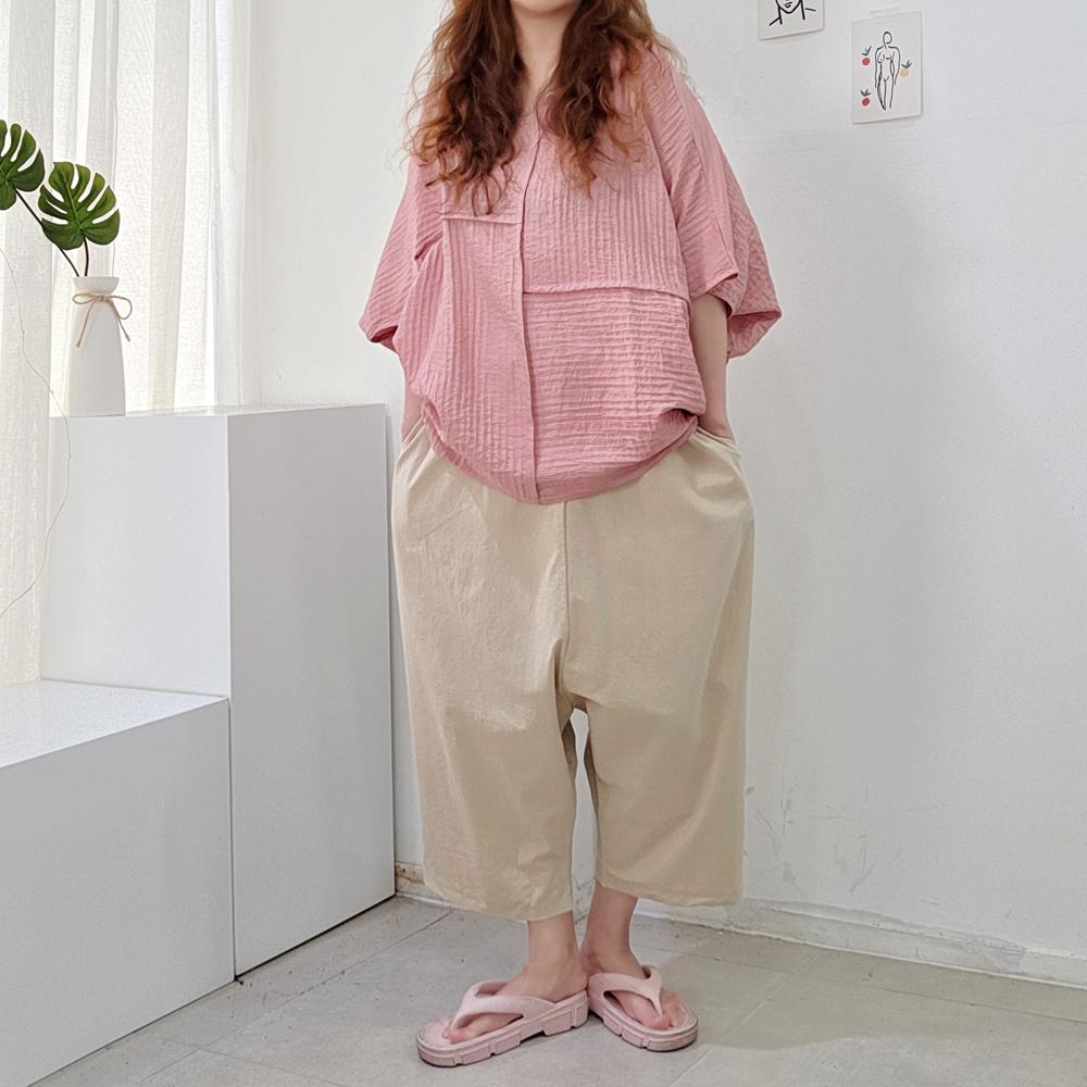夏パンツ 自社製造 超楽ちん 壺シルエット オーバーフィット バンド付き 国産コットン 7分丈 8分丈 バギーパンツ