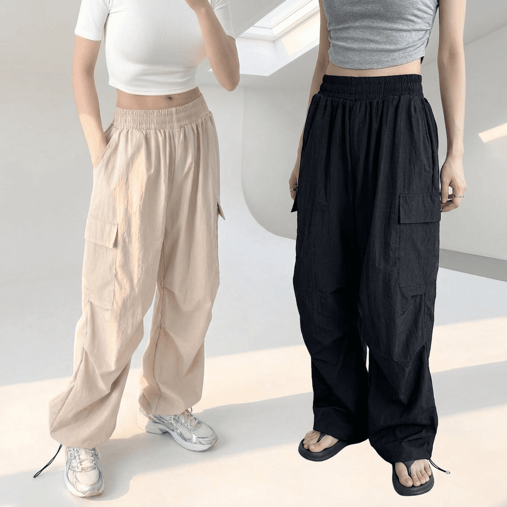 1+1 シャカシャカパンツ パラシュートパンツ レディース カーゴパンツ