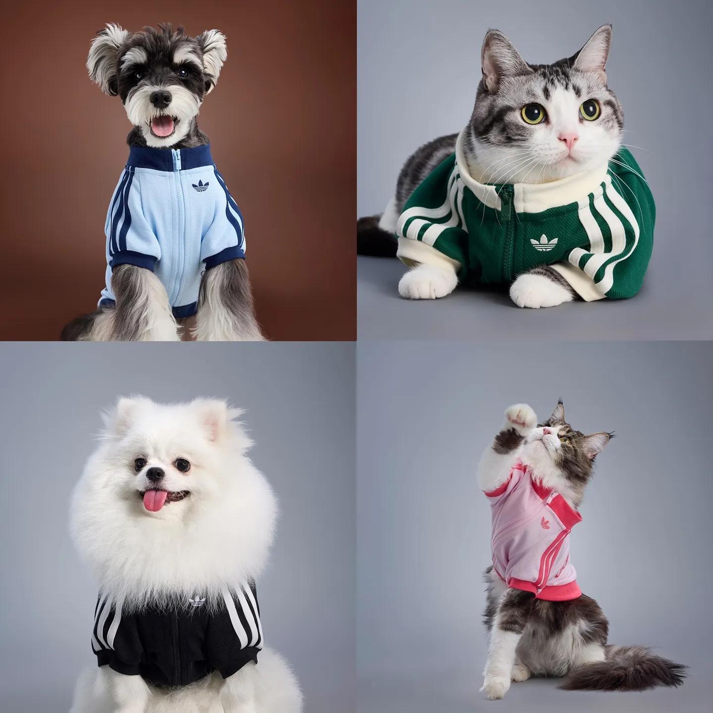 アディダス ペット コレクション トラックスーツ トラックスーツ ジップアップ ジャージ ジャージ ジャケット Tシャツ 犬 猫服 4カラー