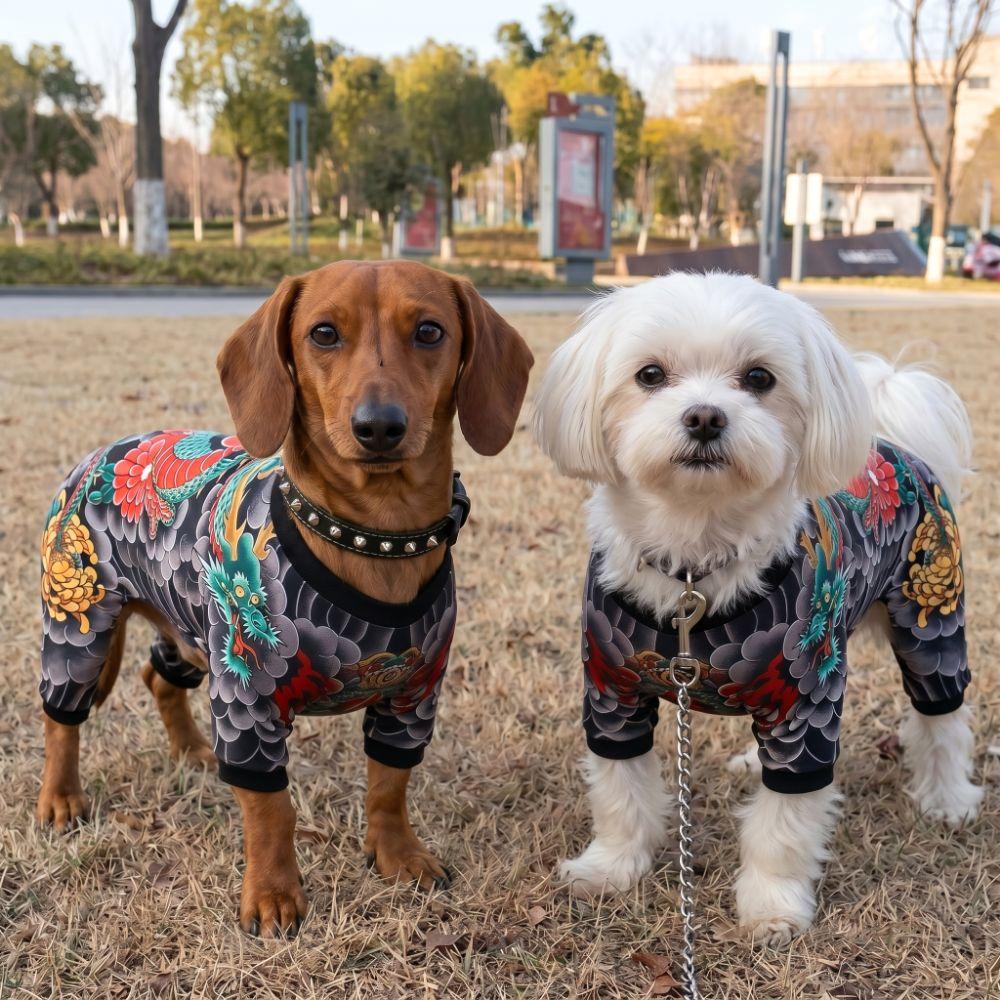 犬用タトゥー柄Tシャツ 刺青柄Tシャツ 猫用タトゥー柄 犬用刺青 S