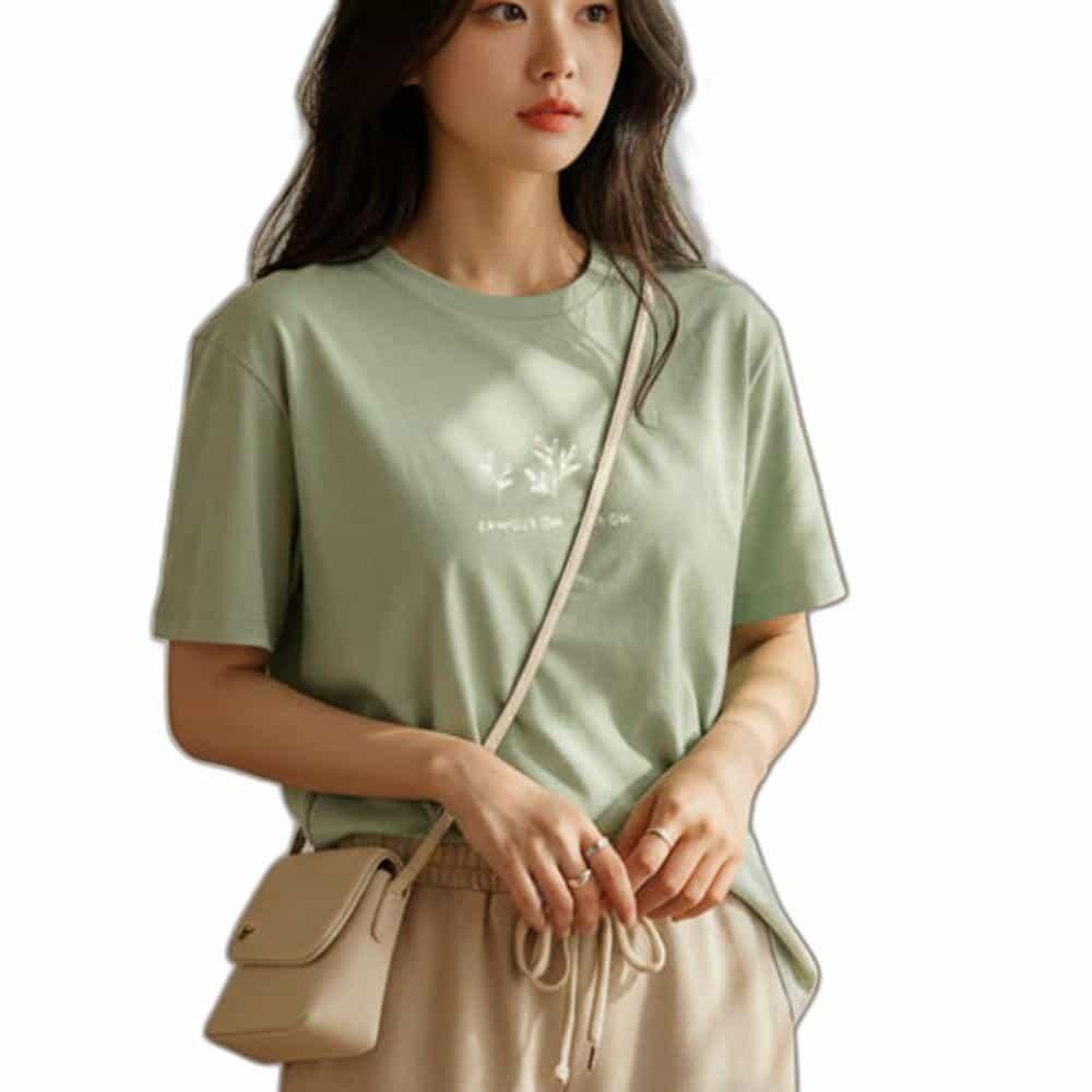 라온지니 프린팅 루즈핏 티셔츠 レディーストップス 半袖Tシャツ レディースTシャツ