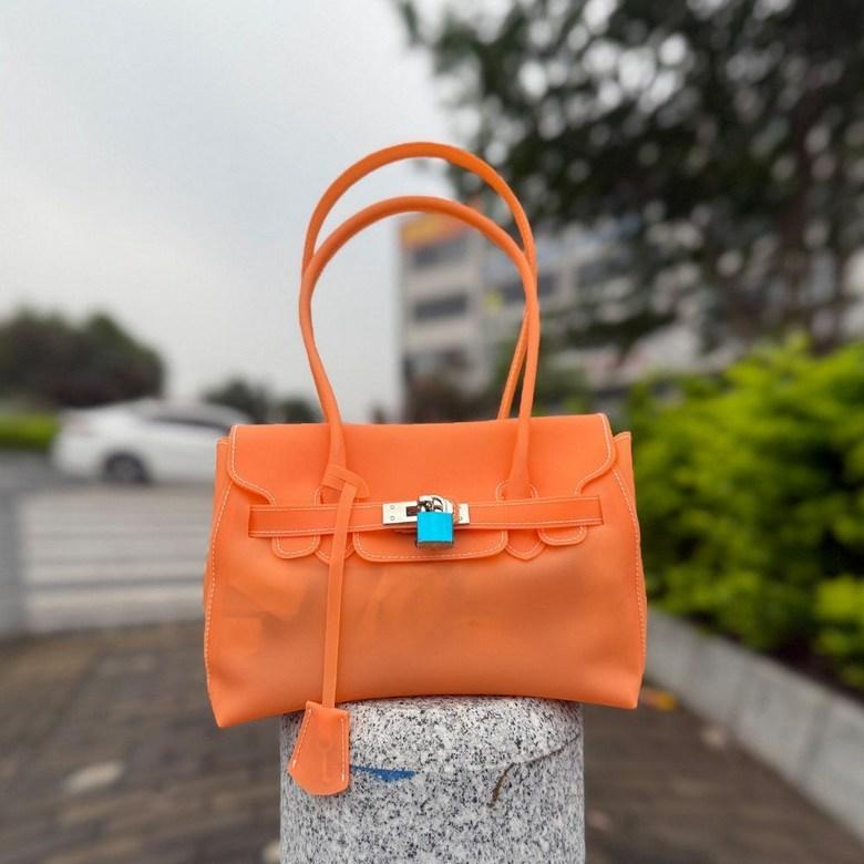 夏バッグ ジェリーバッグ キキ ボストンバッグ風 ショルダーバッグ バーキン風 可愛いミニバッグ Sサイズ HERMÈS オレンジ