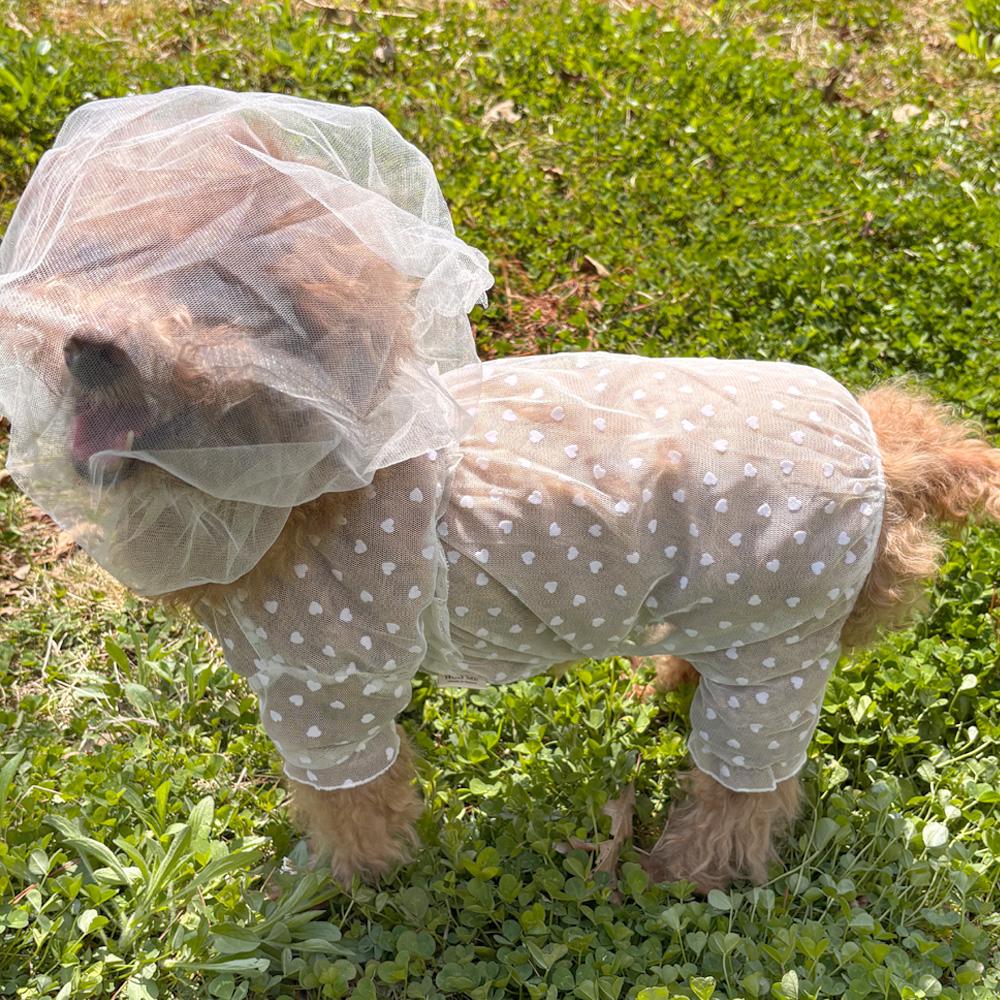 ハート シースルー ピュアメッシュ 虫除け アンチバグ メッシュ 犬用オールインワン ペット用 ダニよけ 犬服 S