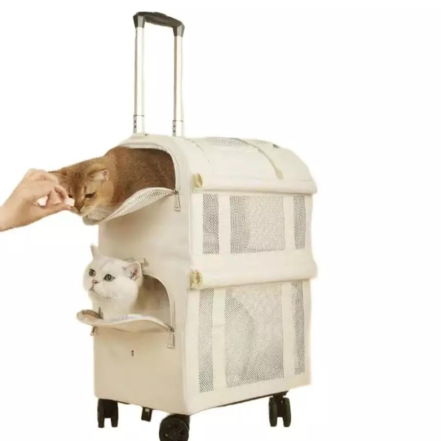 2段キャリーケージ 猫 愛犬用キャリーバッグ ペット用トロリーバッグ ケネル 快適キャリーバッグ