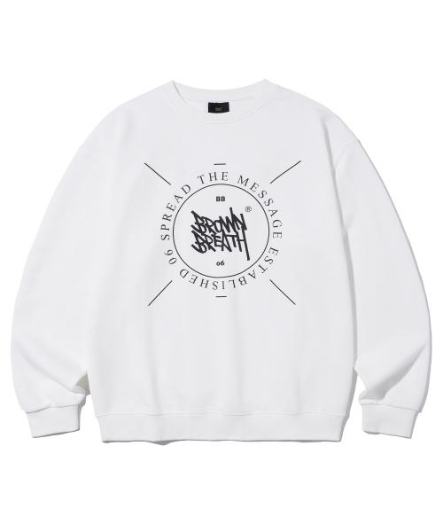[BrownBred] TAG STAMP CREWNECK - WHITE BJFMMT005WT