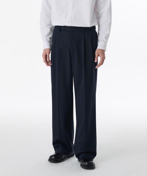MUSINSA STANDARD (ムシンサ スタンダード) REAL WIDE HIDDEN BANDING SLACKS ネイビー