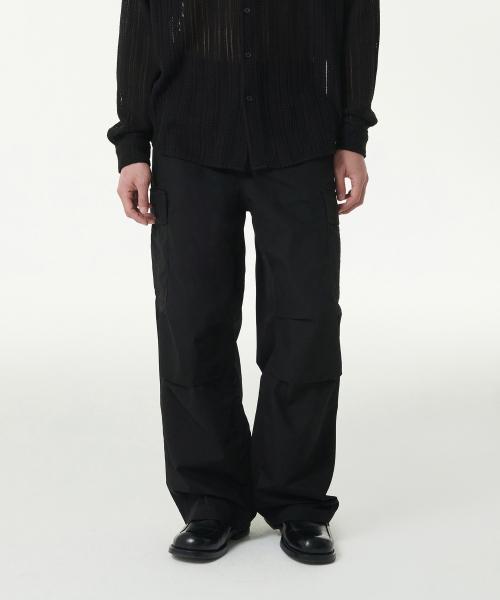 (MUSINSA STANDARD) (ムシンサ スタンダード) RIPSTOP PARACHUTE CARGO PANTS ブラック