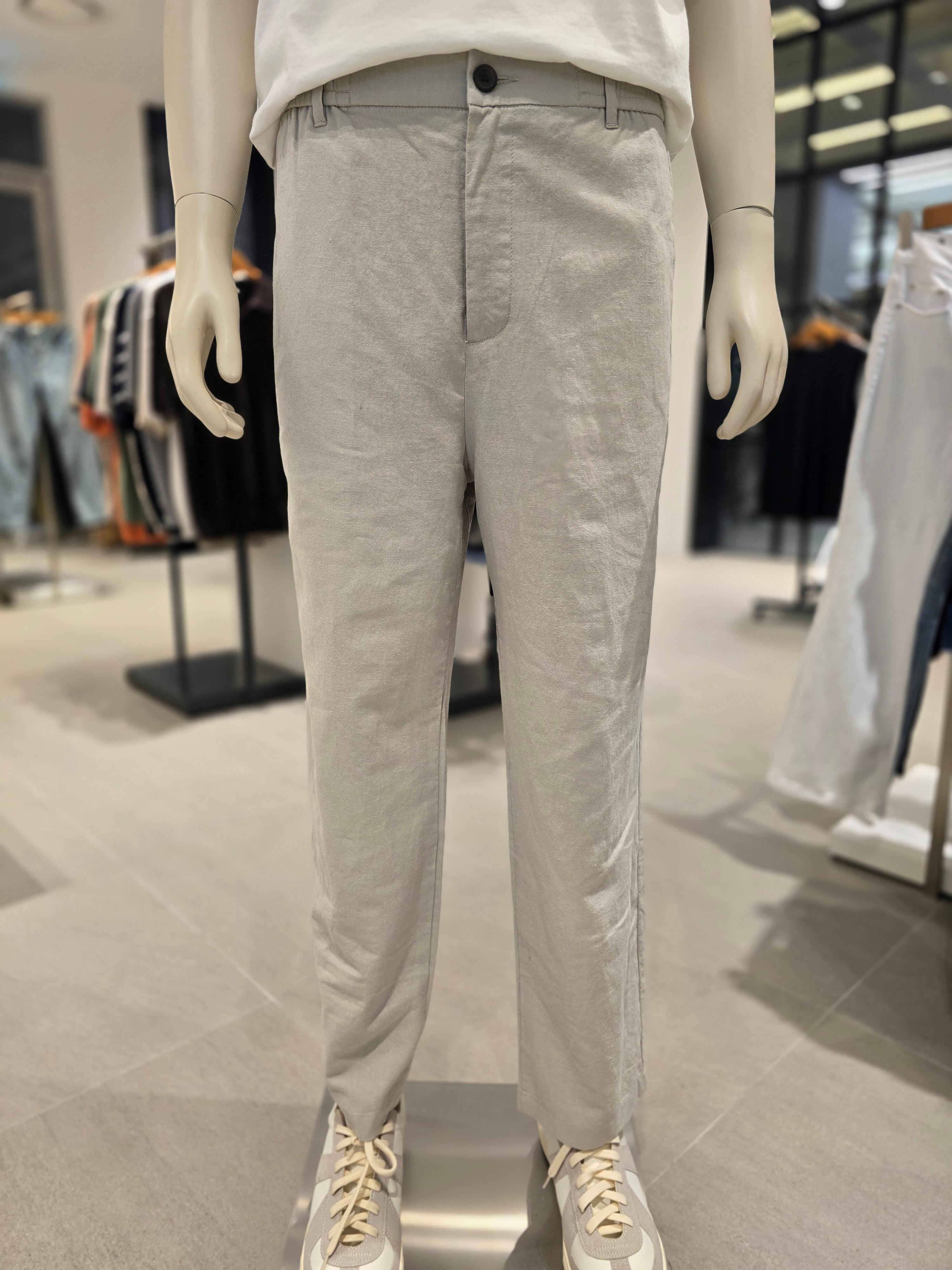GIORDANO 男性用 リネンパンツ 夏 フルバンディング ゴムウエストパンツ 15529