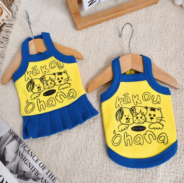 NewDays イエロー＆ブルー プリントTシャツ 小型犬用