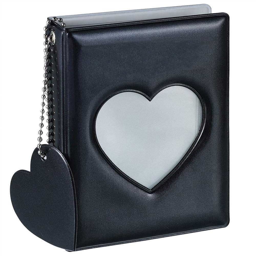 FRIUSATE 7.6cm(3인치) Kpop 포토카드 홀더 북, 거울 같은 바인더가 있는 미니 포토 앨범, 포켓 32개, 블랙 핑크