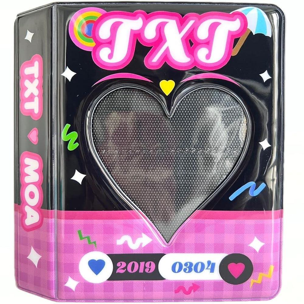 ACHOI 7.6cm(3인치) 블랙 핑크 케이팝 미니 포토 앨범 러브 하트 할로우 포토카드 홀더 포켓 64개