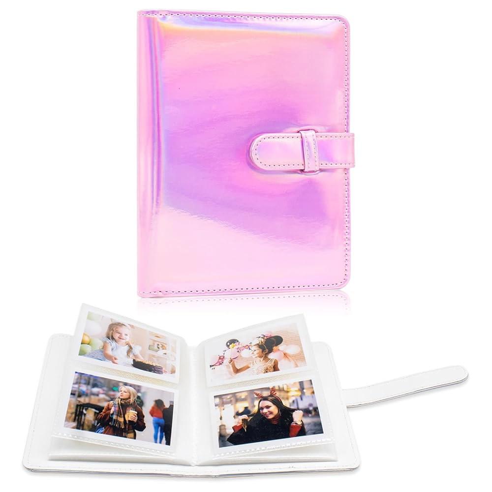 2x3インチフィルム用 64ポケット フォトアルバムブック - FUJIFILM INSTAX MINIインスタントカメラ用ミニアルバム、ポラロイド写真用 (Magic Pink) Black