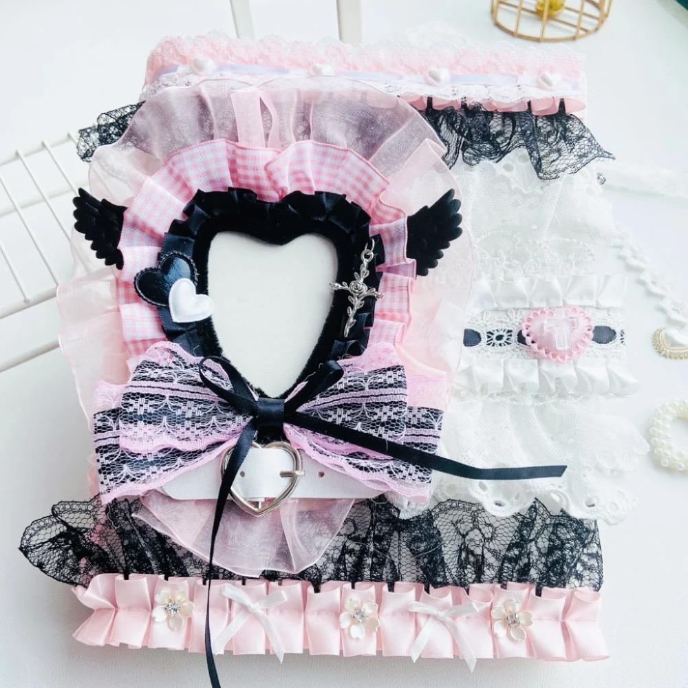 Sweet Pink Cool Black フォトカードアルバム バインダー アイドル写真 ハートリボン ハンドメイド 学校 1. A5