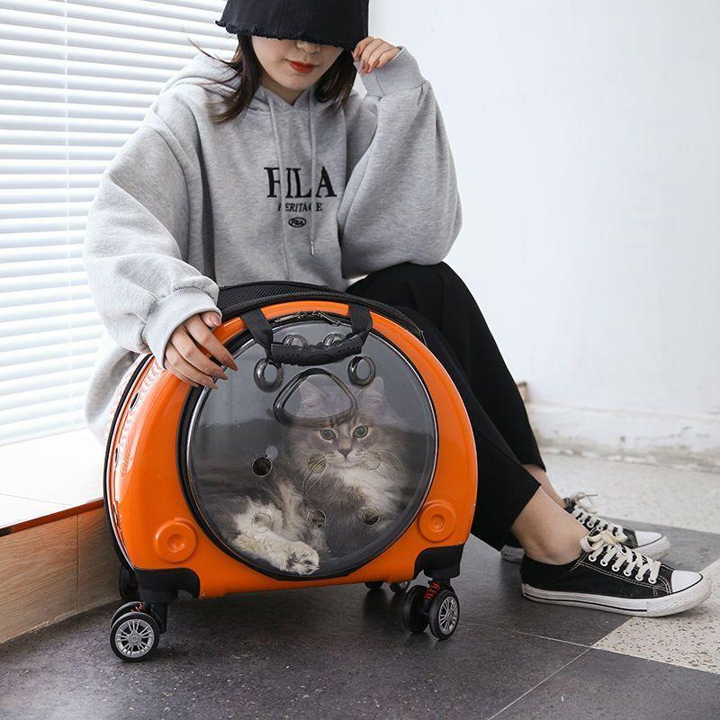 ペット ぺキャリー 透明キャリー 車輪付き 犬用 ドッグ 移動式 カプセル型