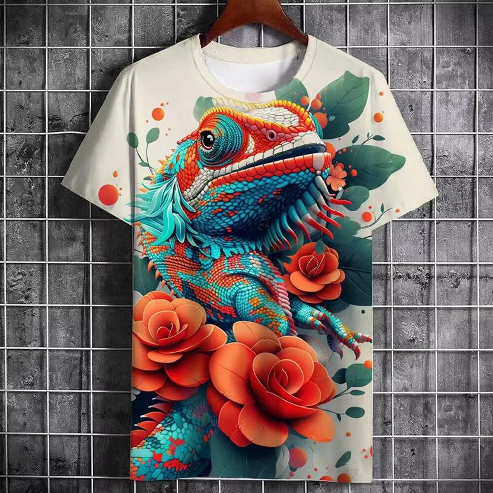 ヤモリTシャツ ヤモリ柄 Tシャツ メンズ 夏 ファッション 3Dプリント 個性的 アニマル 半袖 Oネック カジュアル キッズ トップス