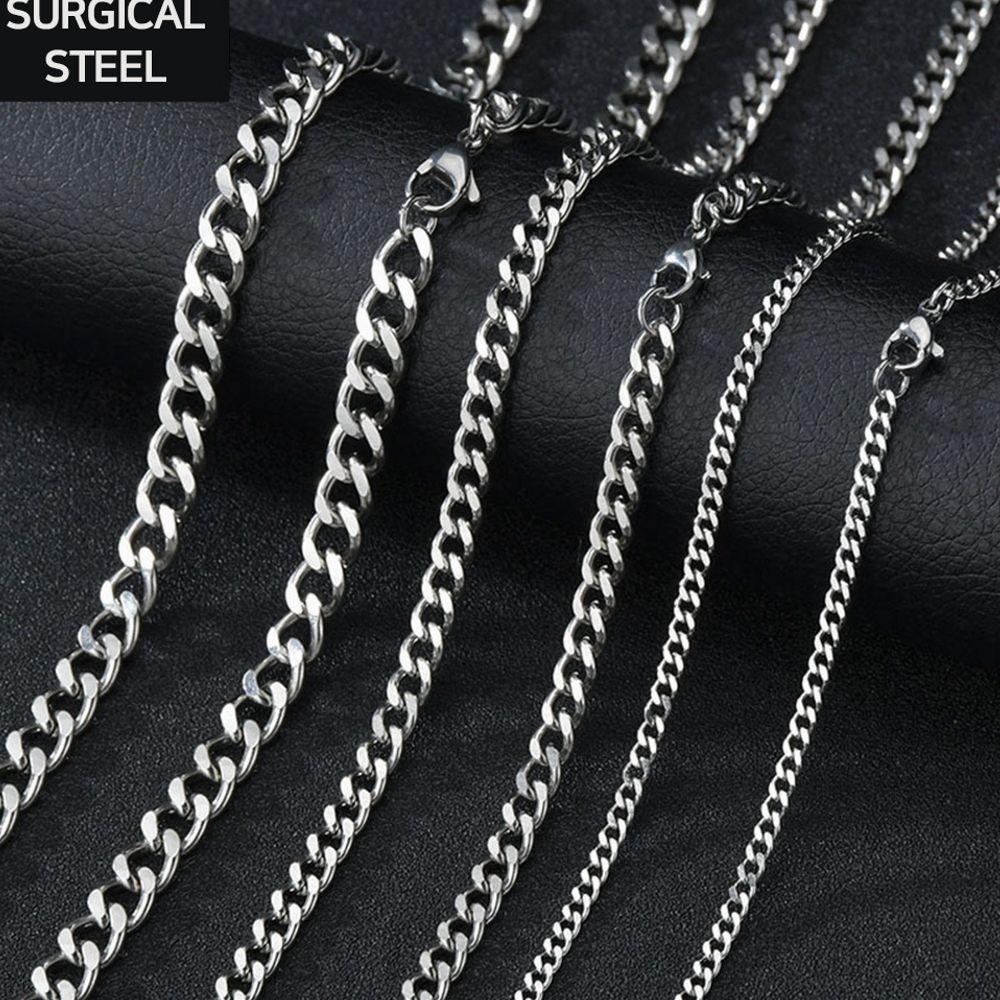 Surgical Steel Cuban Chain Steel Necklace 5mm Men's Fashion Chain Accessory 5mmX60cm(b)
