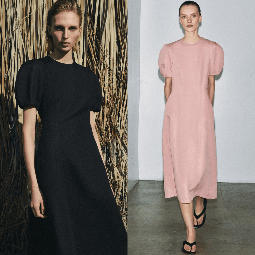 ZARA ザラ ZW Collection リネンミディワンピース 5289/025 ブラック ピンク