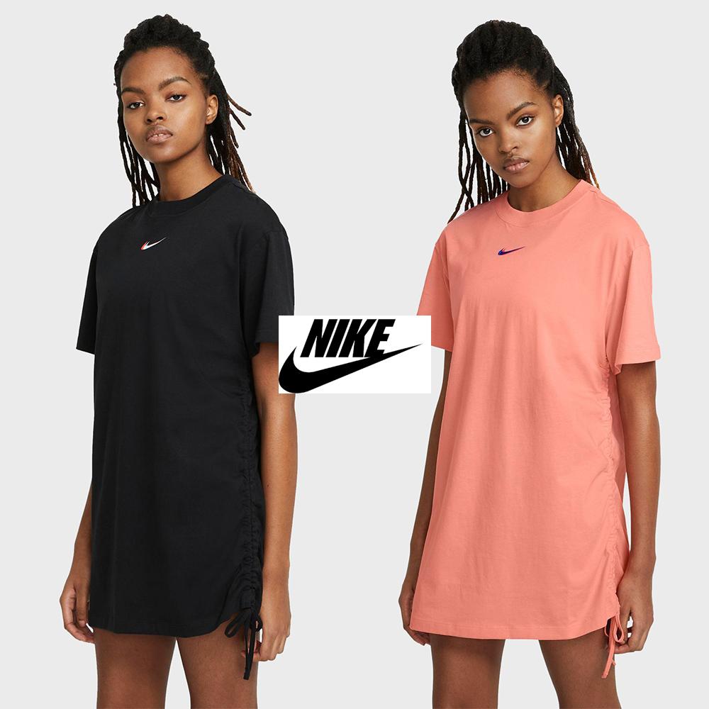 NIKE ナイキ ウィメンズ ロード スウッシュシャーリング半袖ルーズフィットワンピース ブラック ピンク