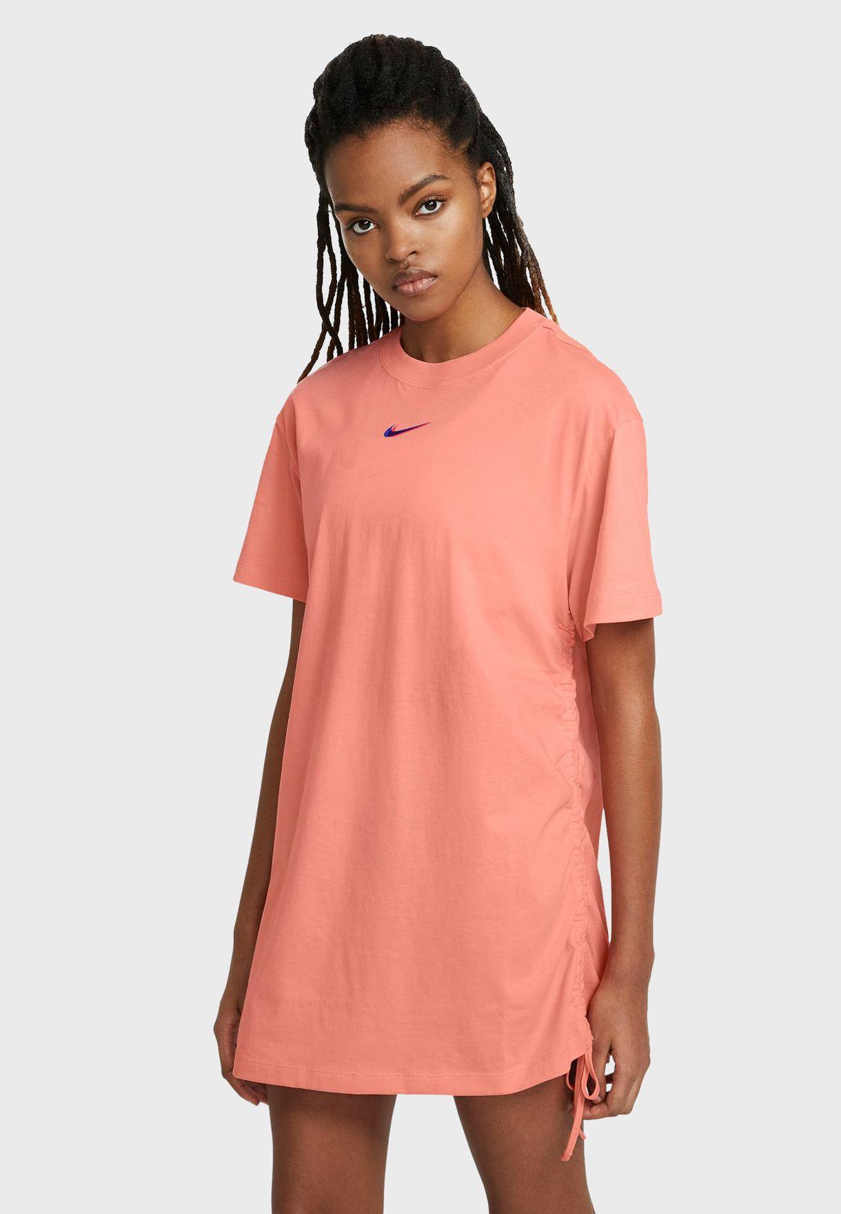 NIKE ナイキ ウィメンズ ロード スウッシュ半袖ルーズフィットワンピース ピンク ブラック