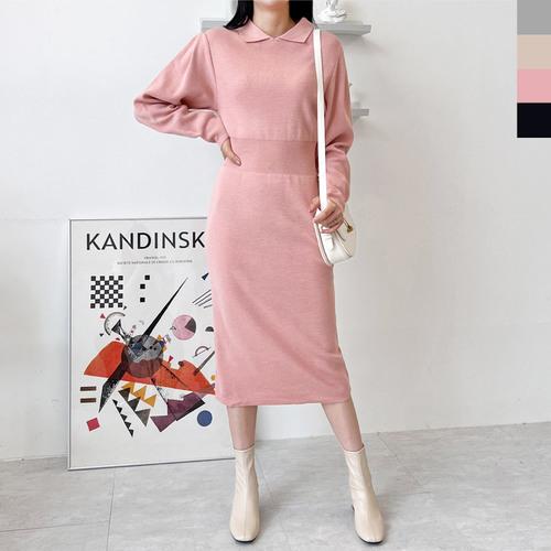 Comfortable Autumn Black Pink Big Size Knit Long Dress