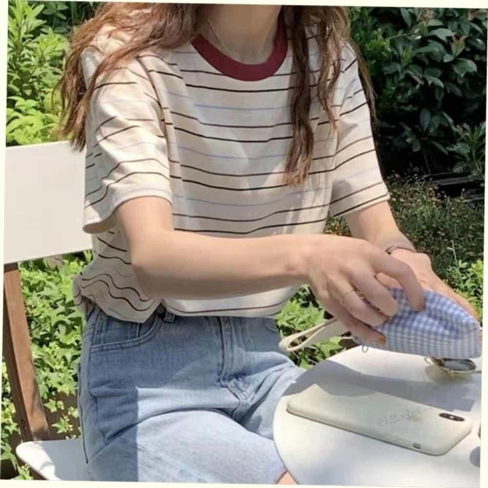 ルーズフィット Tシャツ ラウンドT ストライプT 快適Tシャツ レディース トップス