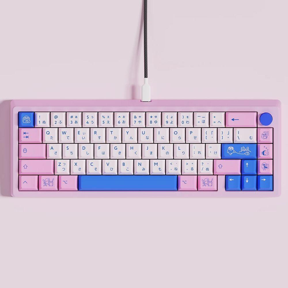 ピンク・ブルー キーキャップ BLACKPINK リネン フローラル ドレス ノースリーブ フリル