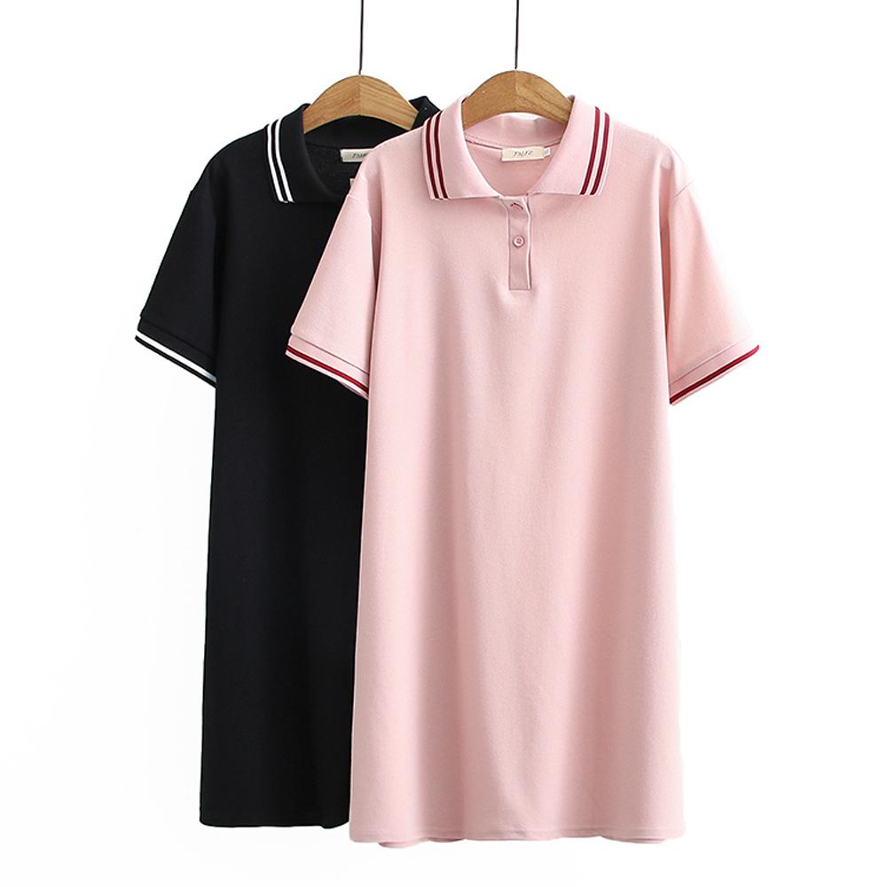 (2XL-5XL) ビッグサイズ カジュアル 夏 半袖 PK ポロカラー Hライン ワンピース ブラック・ピンクB97