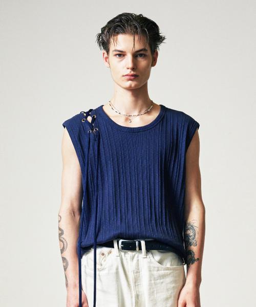 [SSY] Shoelace Sleeveless Navy 25HS SHOELACE BK